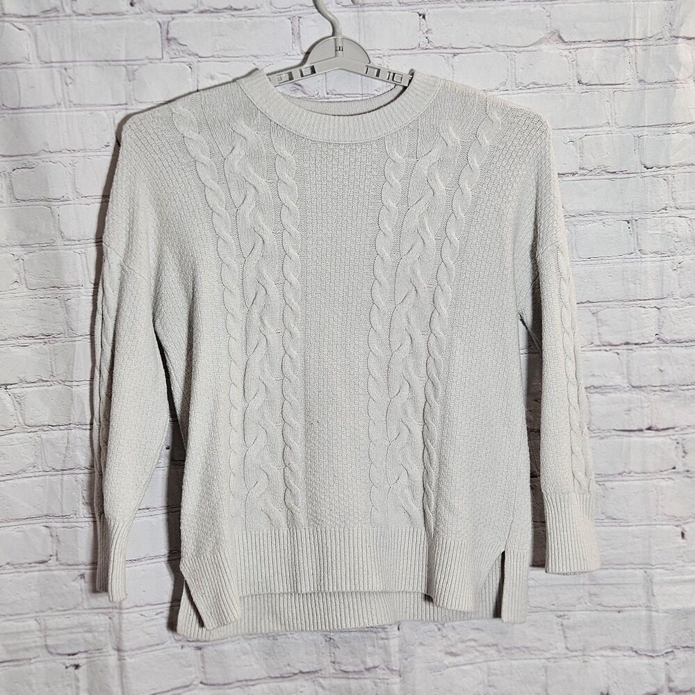 VTG Abercrombie Fitch M Cable Knit Sweater Ivory White Pullover Chunky Fisherman